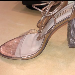 Rose gold wrap around heels with diamond heel